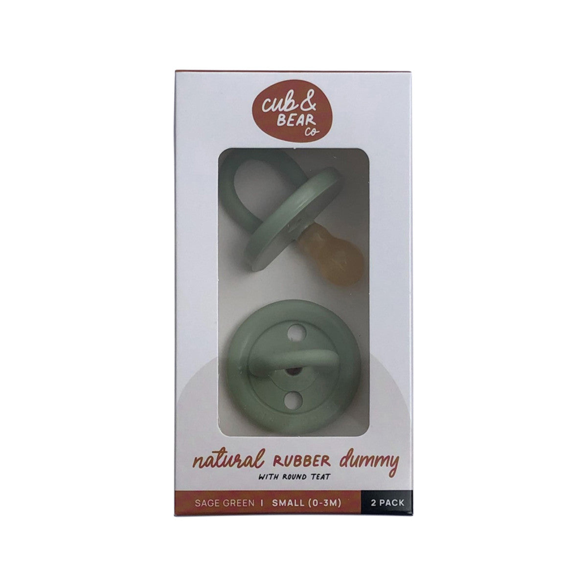 Cub & Bear Co Natural Rubber Dummy Round Teat Small (0-3 Months) Sage Green Twin Pack - Cutprice Online