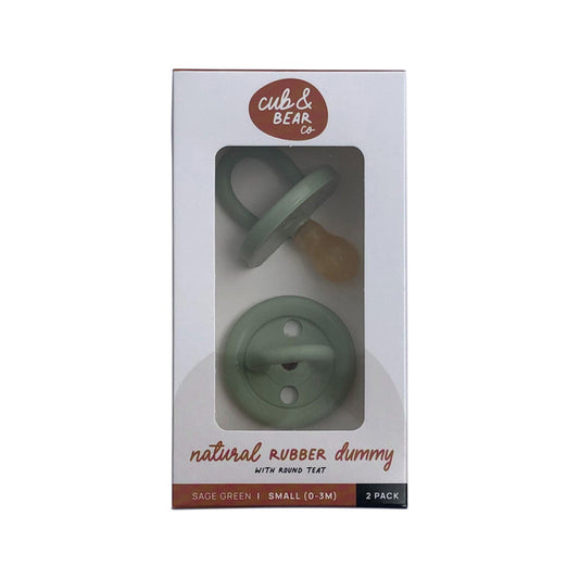 Cub & Bear Co Natural Rubber Dummy Round Teat Small (0-3 Months) Sage Green Twin Pack - Cutprice Online