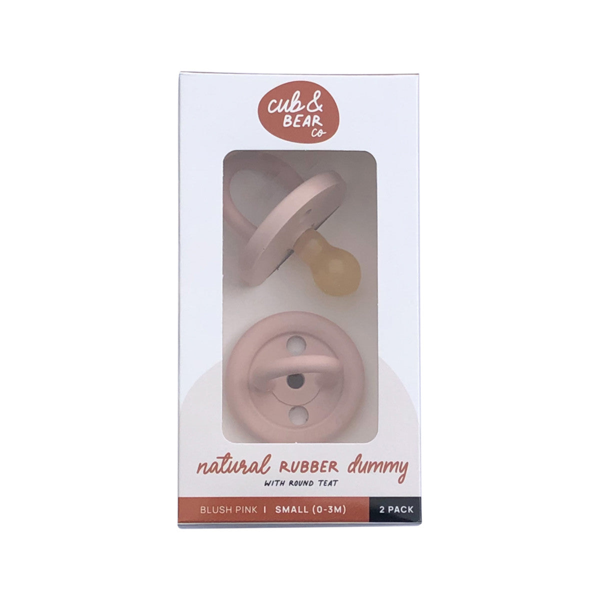 Cub & Bear Co Natural Rubber Dummy Round Teat Small (0-3 Months) Blush Pink Twin Pack - Cutprice Online