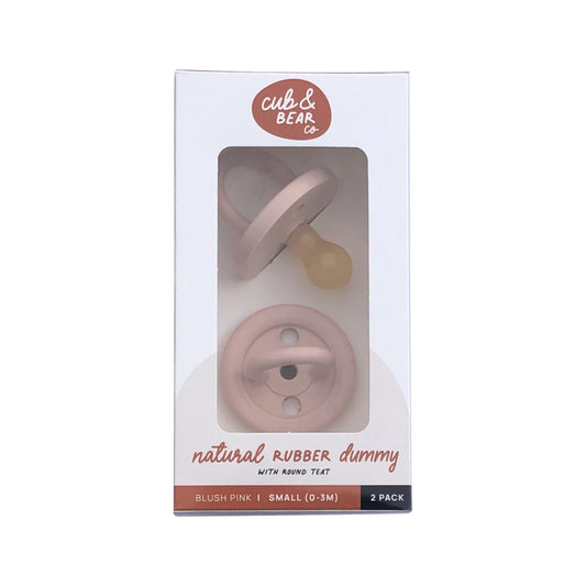 Cub & Bear Co Natural Rubber Dummy Round Teat Small (0-3 Months) Blush Pink Twin Pack - Cutprice Online
