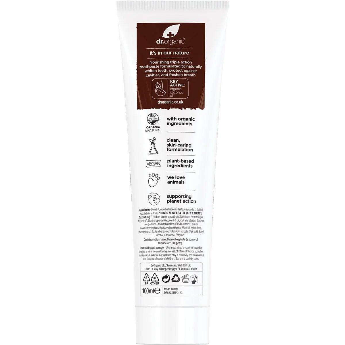 DR ORGANIC Toothpaste (Whitening) Organic Virgin Coconut Oil 100ml DR ORGANIC