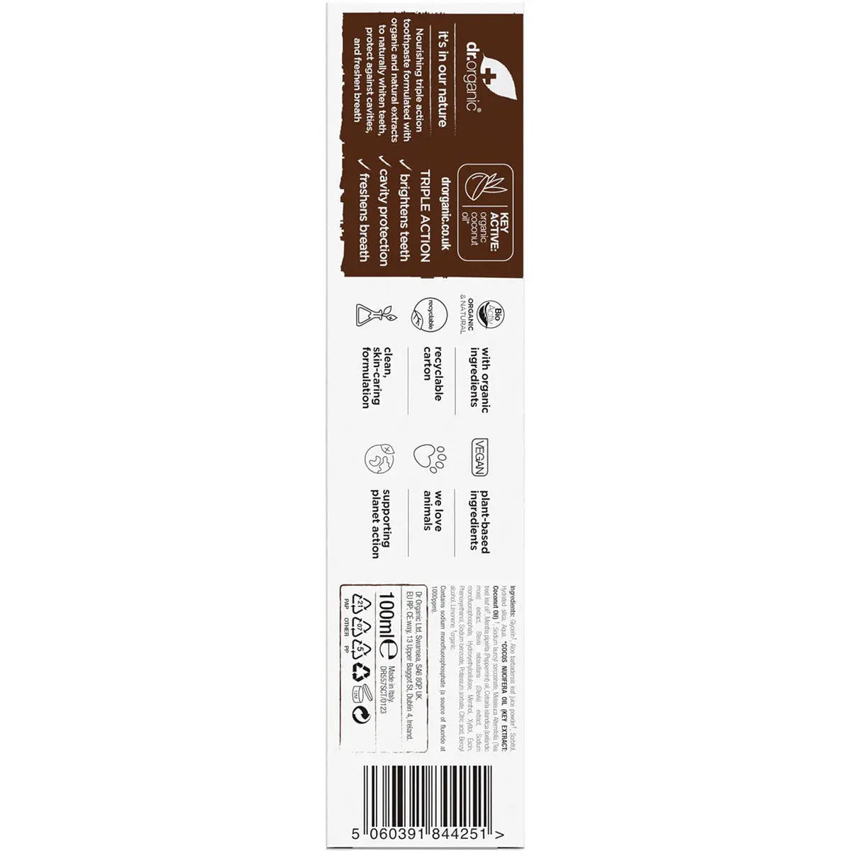 DR ORGANIC Toothpaste (Whitening) Organic Virgin Coconut Oil 100ml DR ORGANIC