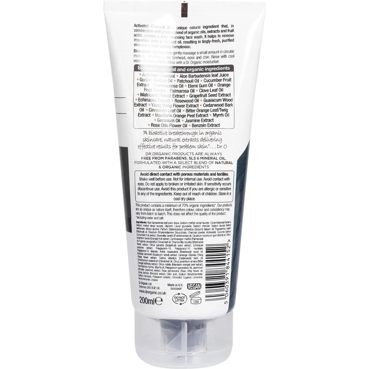 DR ORGANIC Face Wash Activated Charcoal 200ml DR ORGANIC