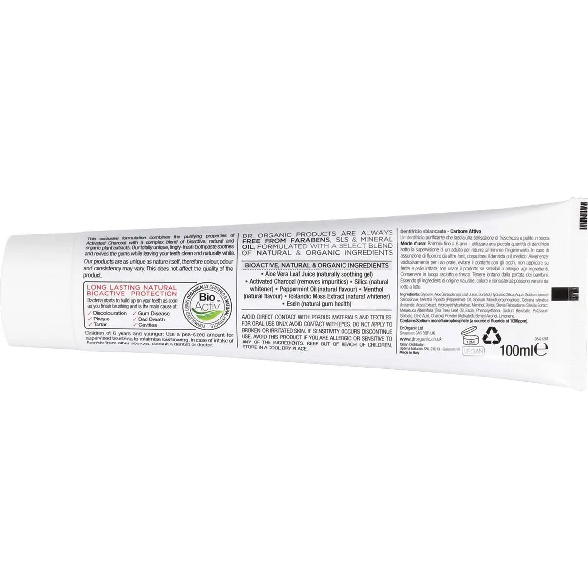 DR ORGANIC Toothpaste (Whitening) Activated Charcoal 100ml DR ORGANIC