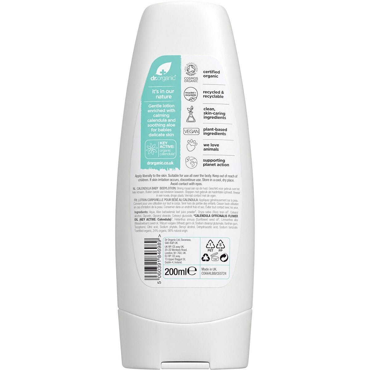 DR ORGANIC Unfragranced Baby Lotion Organic Calendula 200ml DR ORGANIC
