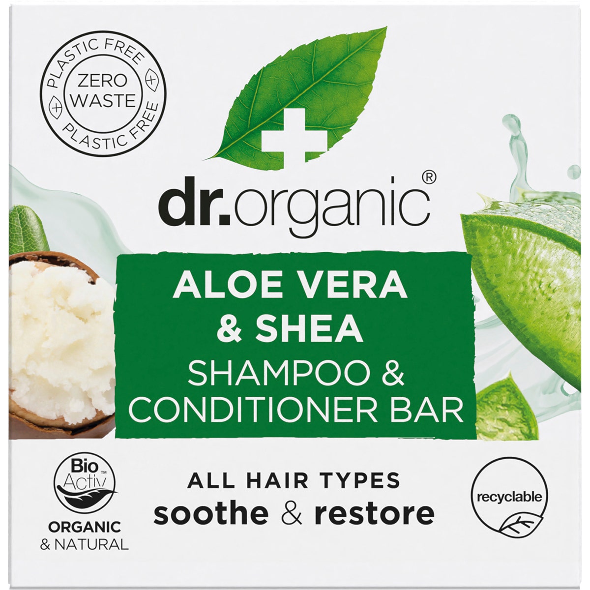 DR ORGANIC Shampoo & Conditioner Bar Aloe Vera & Shea All Hair Types 75g - Cutprice Online