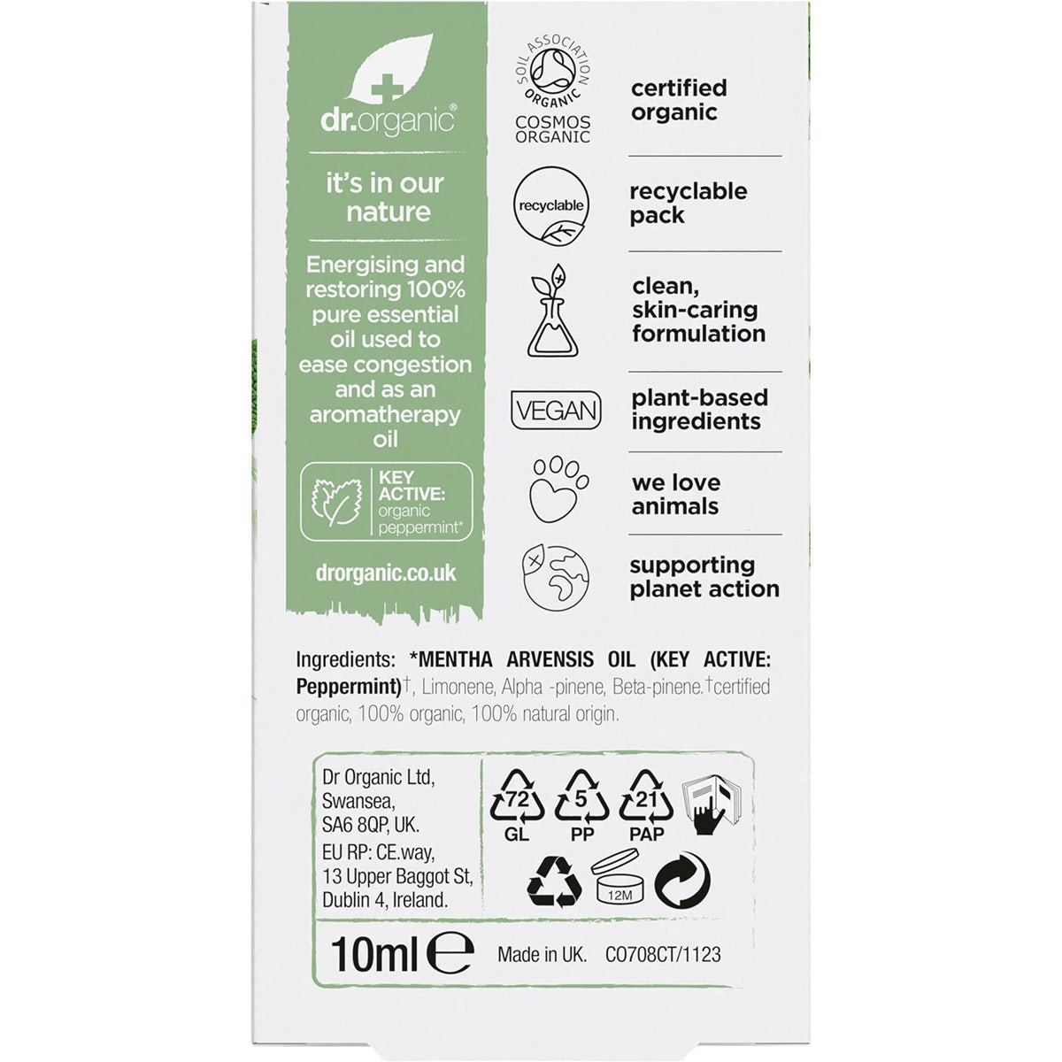 Dr Organic Peppermint Oil 100% Pure 10ml - Cutprice Online