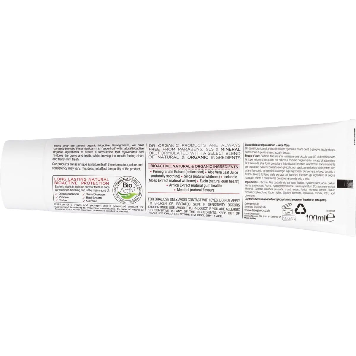 DR ORGANIC Toothpaste (Whitening) Organic Pomegranate 100ml DR ORGANIC