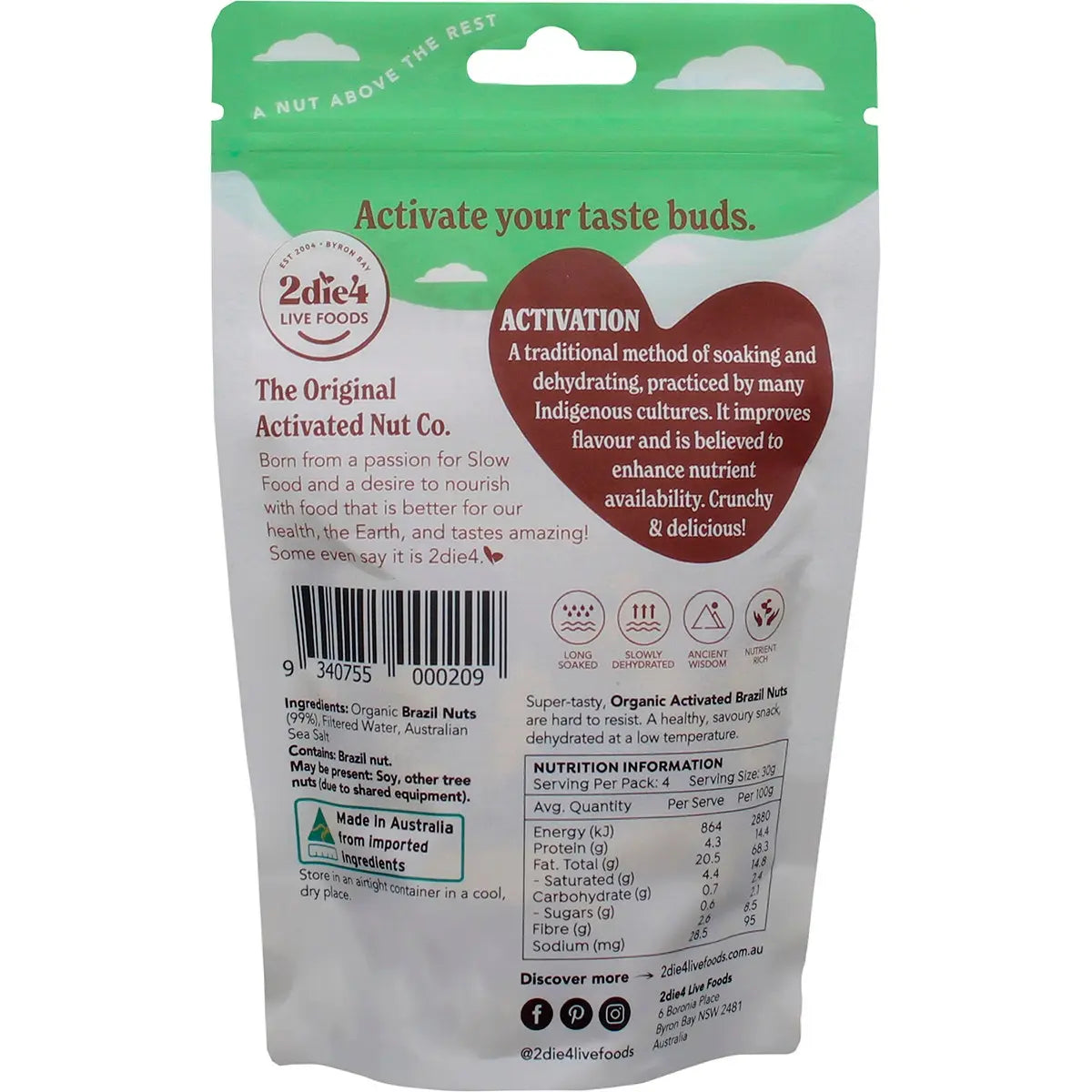 2die4 Live Foods Organic Activated Brazil Nuts 120g 2DIE4 LIVE FOODS