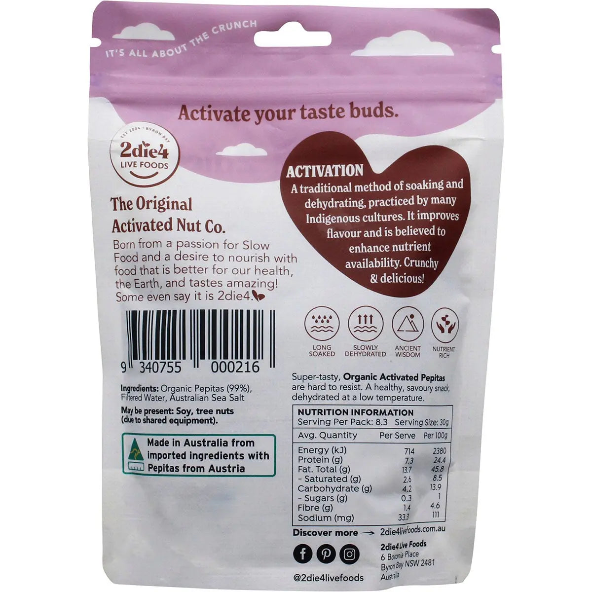 2die4 Live Foods Organic Activated Pepitas 250g 2DIE4 LIVE FOODS