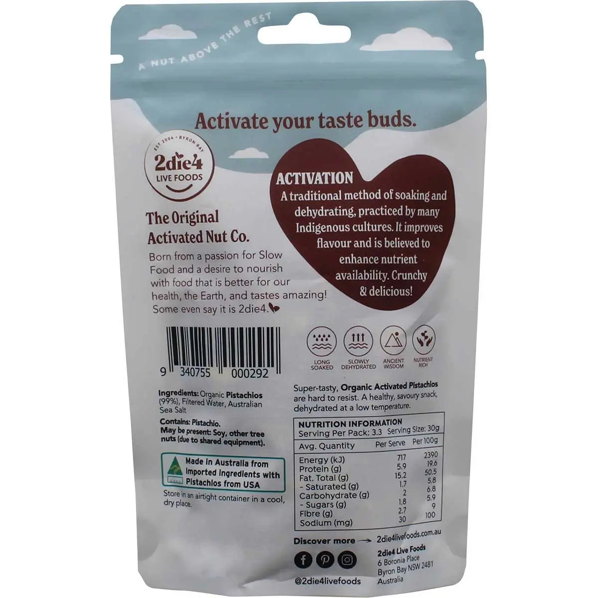 2die4 Live Foods Organic Activated Pistachios 100g 2DIE4 LIVE FOODS