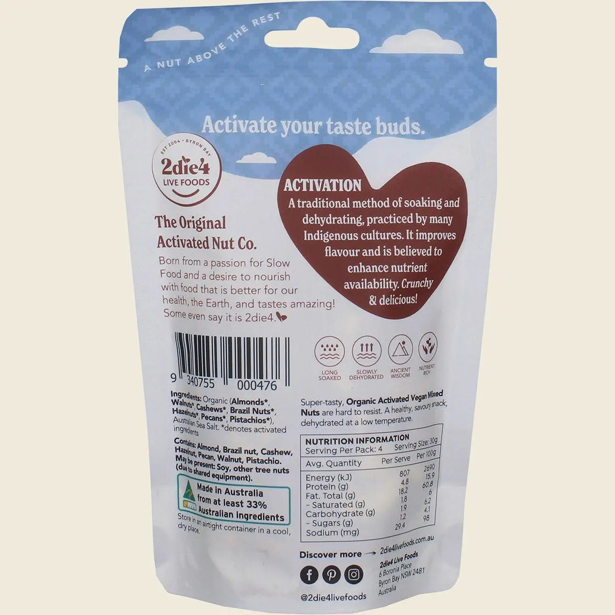2die4 Live Foods Organic Activated Mixed Nuts Vegan 120g 2DIE4 LIVE FOODS
