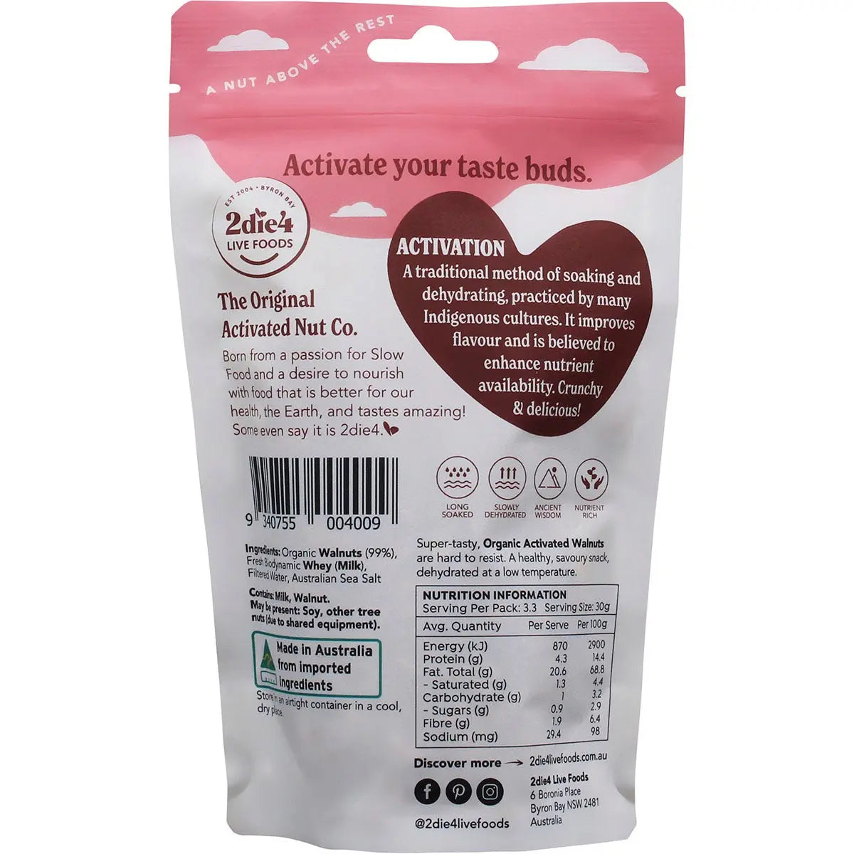 2DIE4 LIVE FOODS Organic Activated Walnuts Activated with Fresh Whey 100g 2DIE4 LIVE FOODS