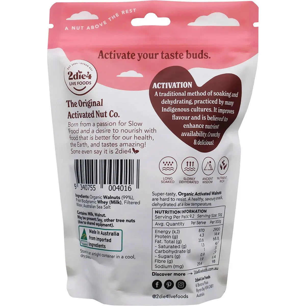 2DIE4 LIVE FOODS Organic Activated Walnuts Activated with Fresh Whey 275g 2DIE4 LIVE FOODS