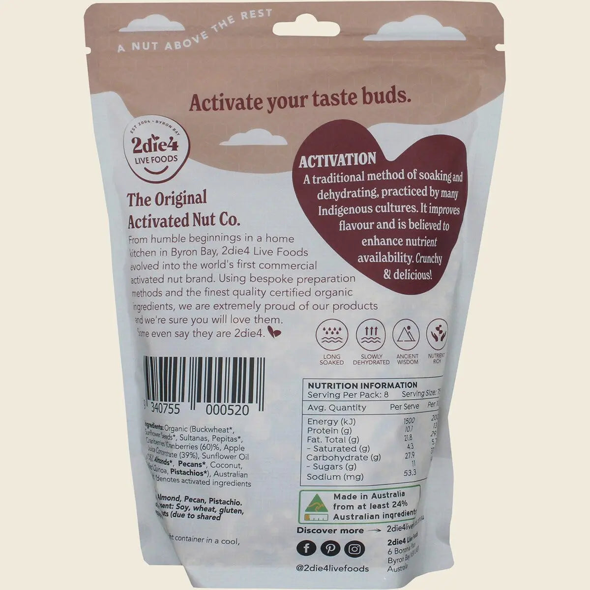 2die4 Live Foods Organic Activated Muesli 600g 2DIE4 LIVE FOODS