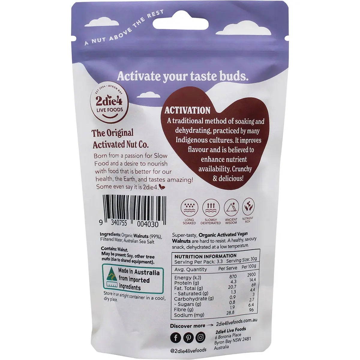 2DIE4 LIVE FOODS Organic Activated Walnuts Vegan 100g 2DIE4 LIVE FOODS
