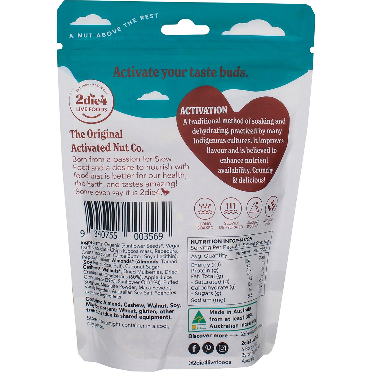 2die4 Live Foods Organic Activated Trail Mix 250g 2DIE4 LIVE FOODS