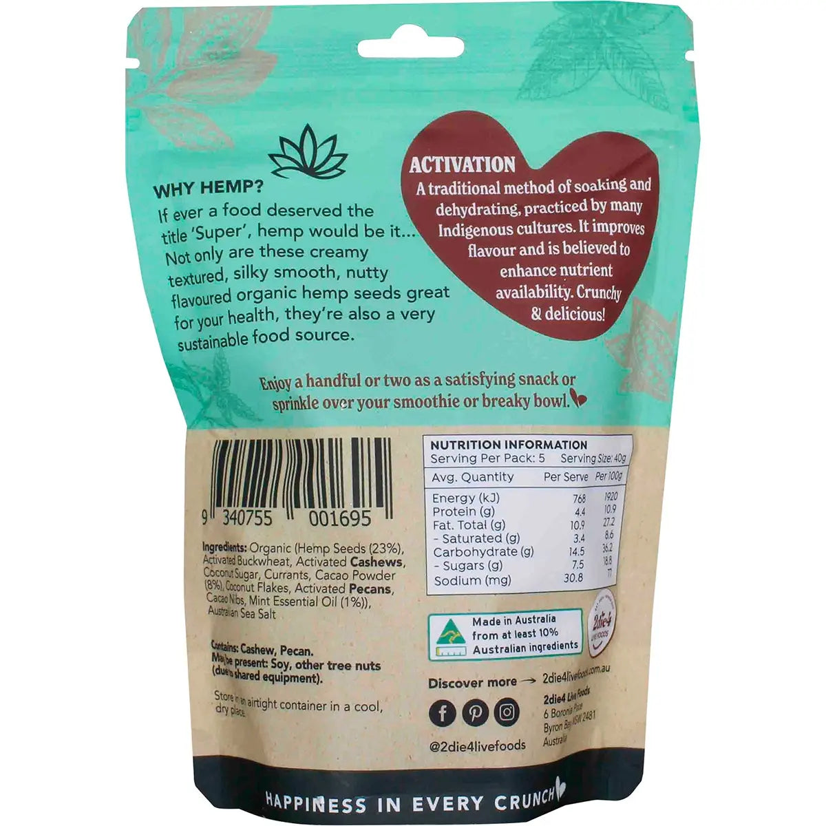 2die4 Live Foods Hemptations - Superfood Hemp Snack Mint Chocolate 200g 2DIE4 LIVE FOODS