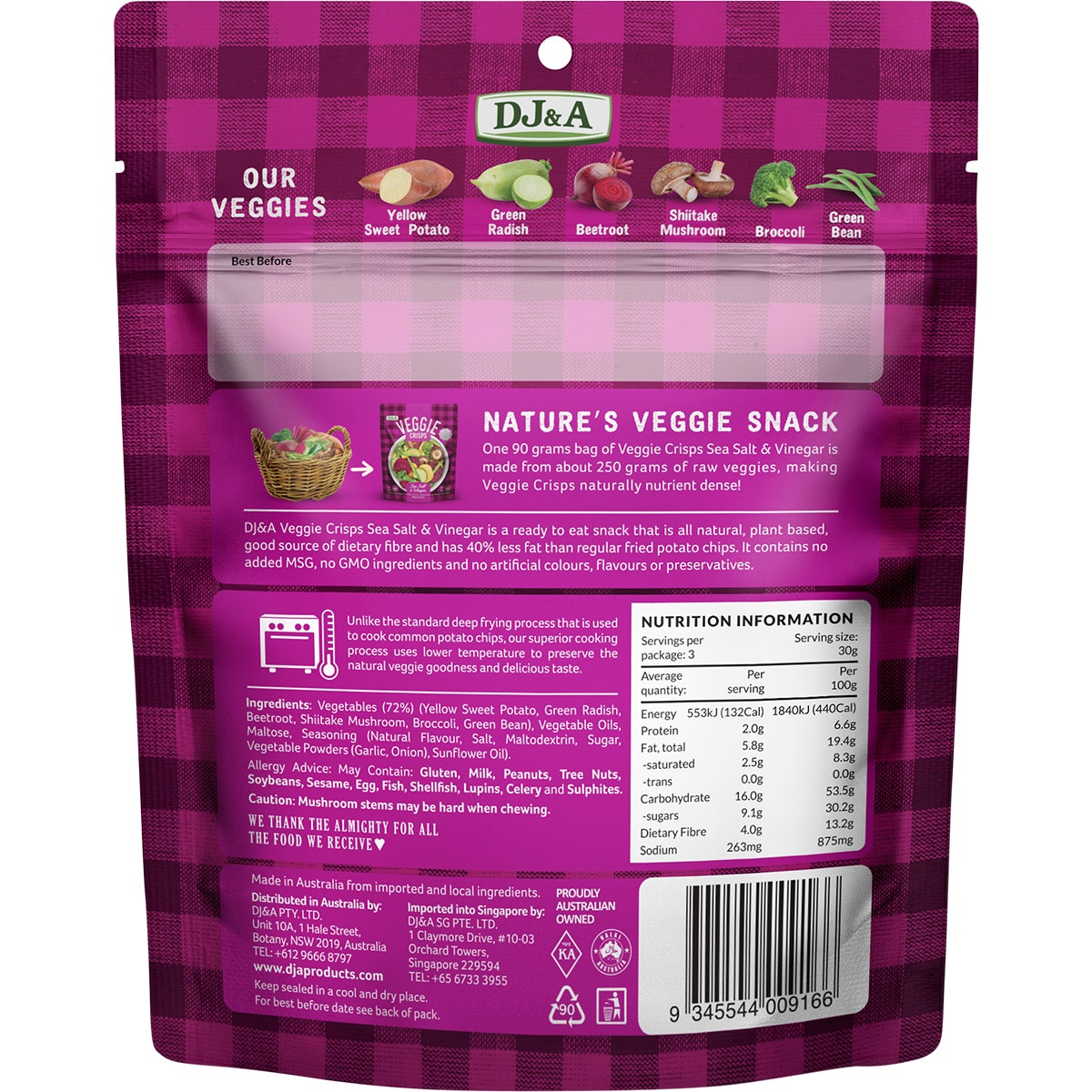 DJ&A Veggie Crisps Sea Salt & Vinegar 9x90g - Cutprice Online