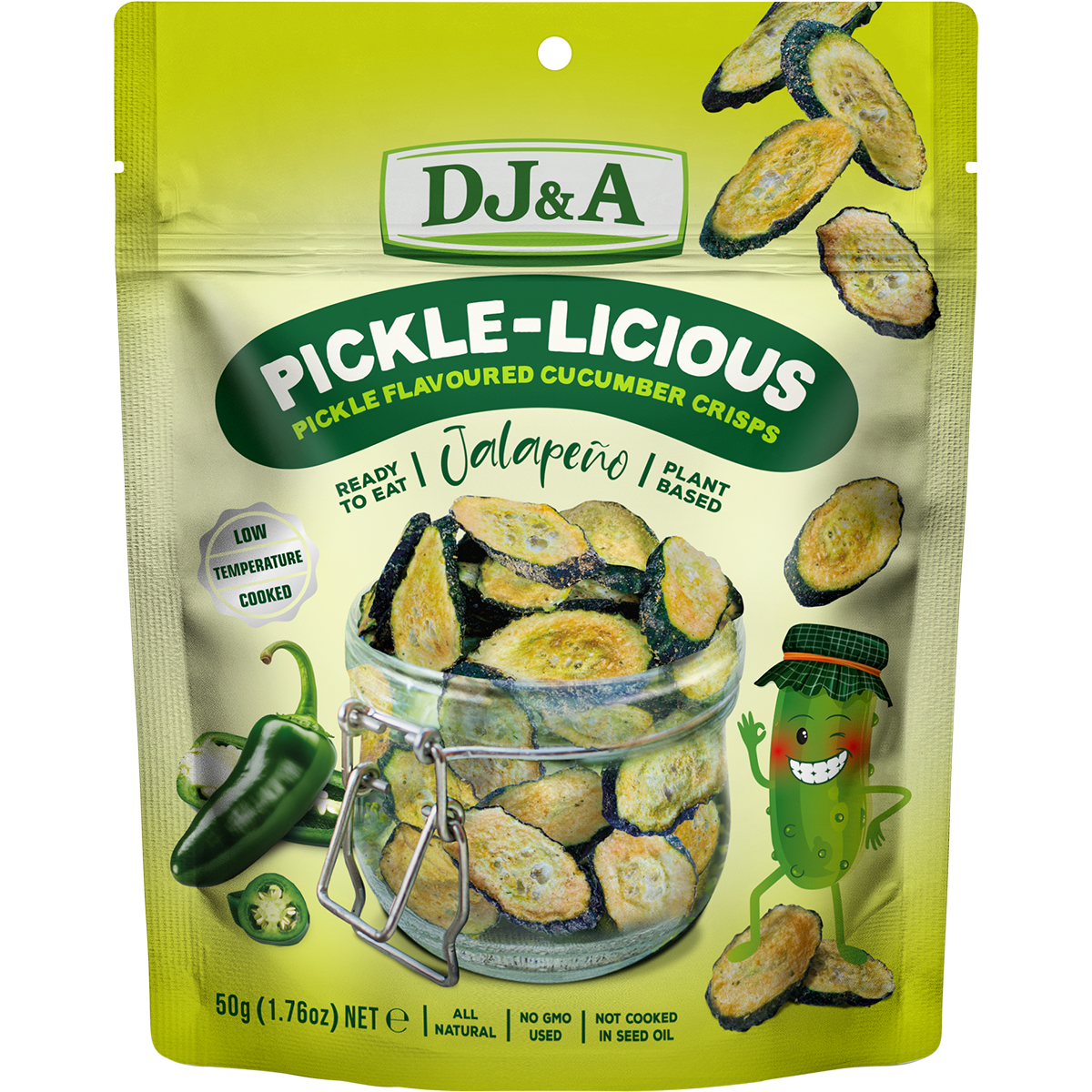 DJ&A Pickle-Licious Pickle Flavoured Cucumber Jalapeno 50g x 9 Pack