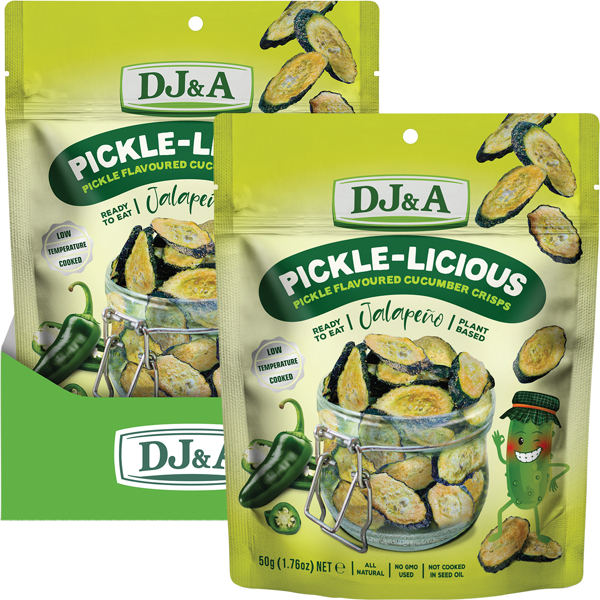 DJ&A Pickle-Licious Pickle Flavoured Cucumber Jalapeno 50g x 9 Pack