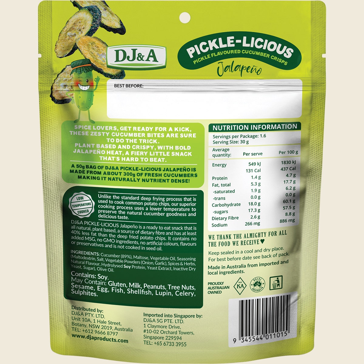 DJ&A Pickle-Licious Pickle Flavoured Cucumber Jalapeno 9x50g