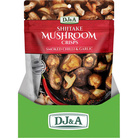 DJ&A Shiitake Mushroom Crisps Smoked Chilli & Garlic 9x65g - Cutprice Online