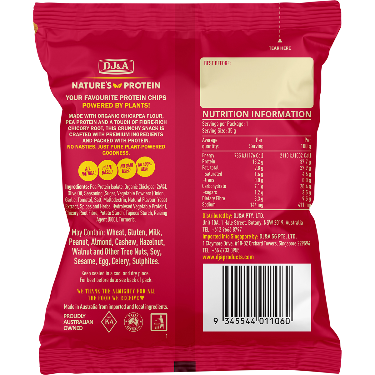 DJ&A Chickpea + Protein Chips Sweet Chilli & Sour Cream 35g x 9 Pack