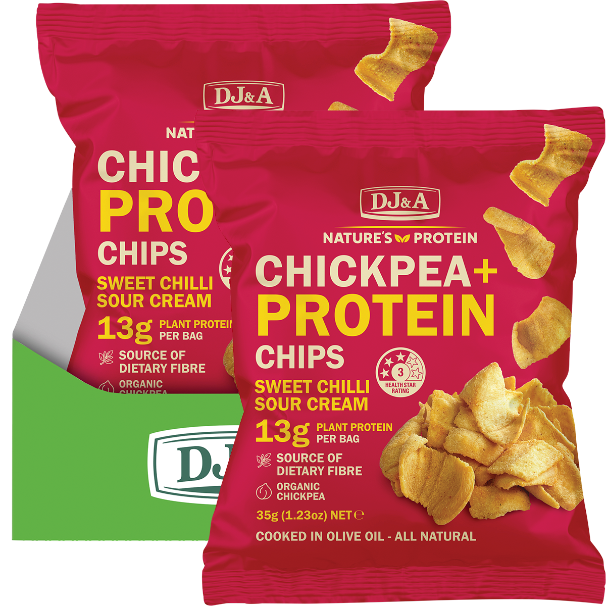 DJ&A Chickpea + Protein Chips Sweet Chilli & Sour Cream 35g x 9 Pack