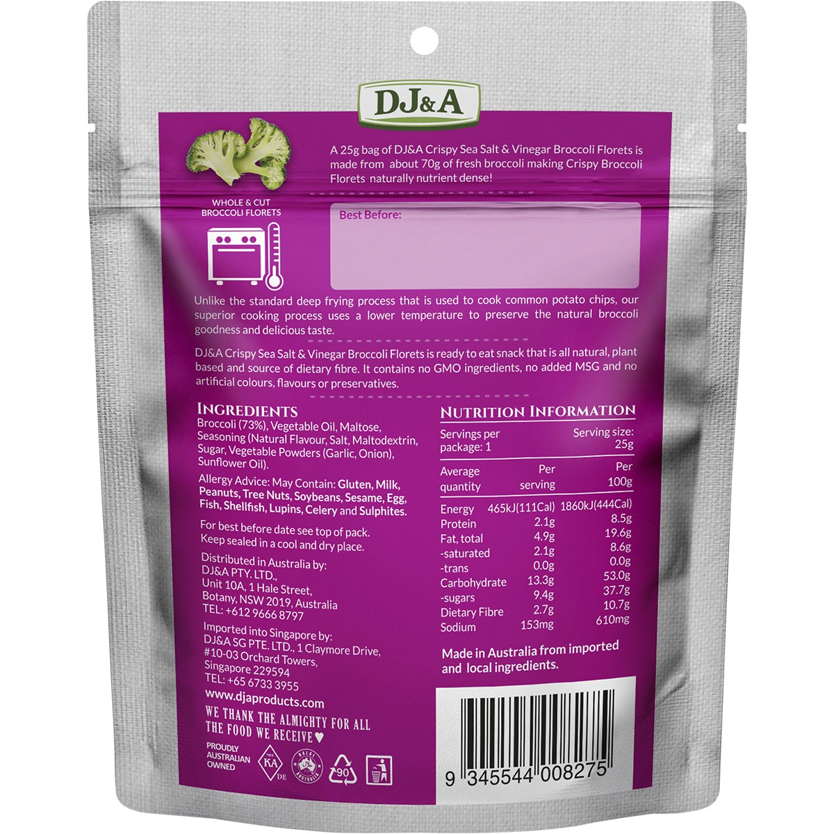 DJ&A Crispy Broccoli Florets Sea Salt & Vinegar 12x25g - Cutprice Online