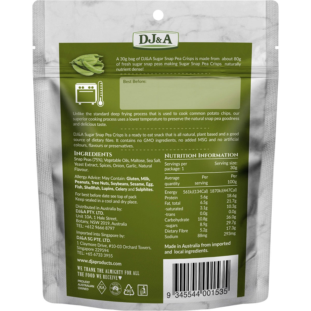 DJ&A Sugar Snap Pea Crisps 10x30g - Cutprice Online