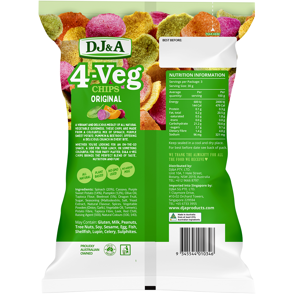 DJ&A 4-Veg Chips Original 90g x 5 Pack