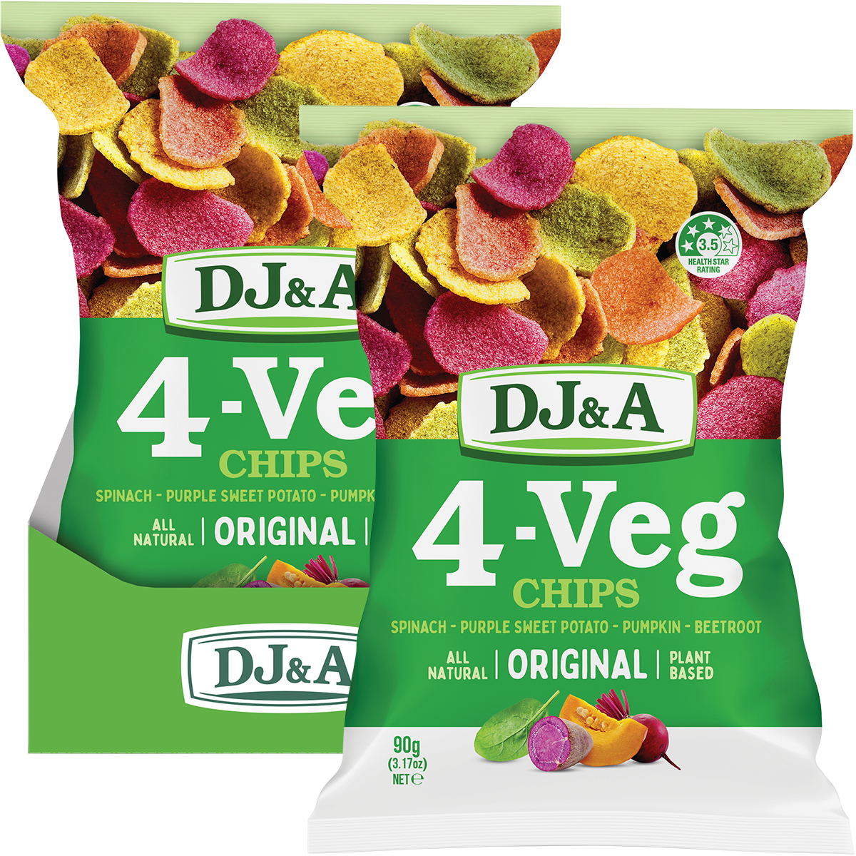 DJ&A 4-Veg Chips Original 90g x 5 Pack