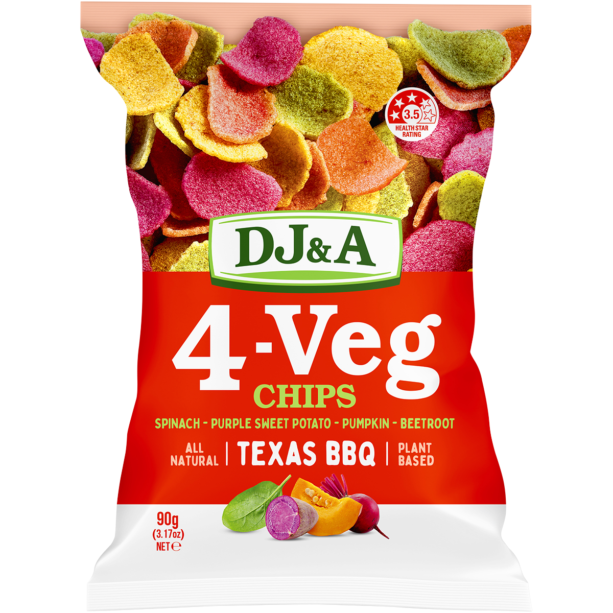 DJ&A 4-Veg Chips Texas BBQ 90g x 5 Pack