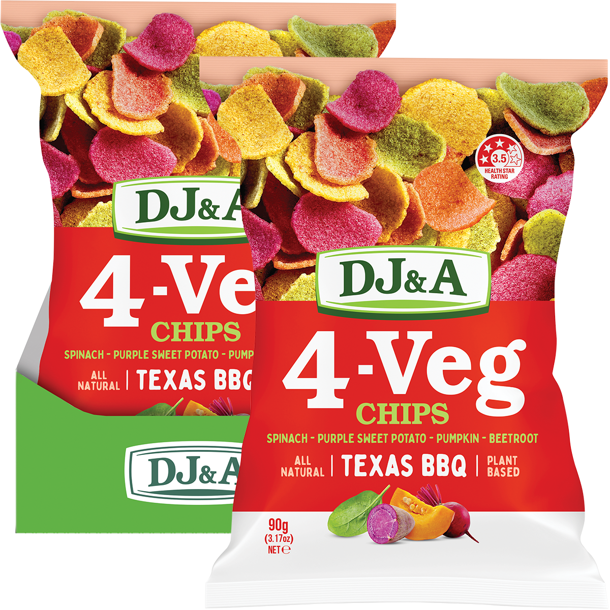 DJ&A 4-Veg Chips Texas BBQ 90g x 5 Pack
