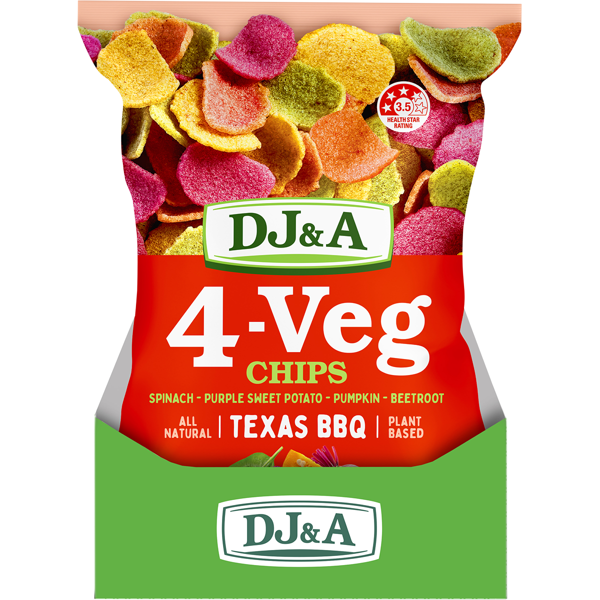 DJ&A 4-Veg Chips Texas BBQ 90g x 5 Pack