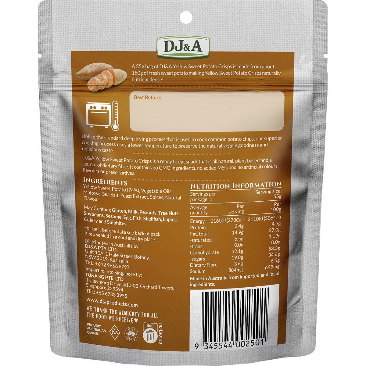 DJ&A Yellow Sweet Potato Crisps 10x55g - Cutprice Online