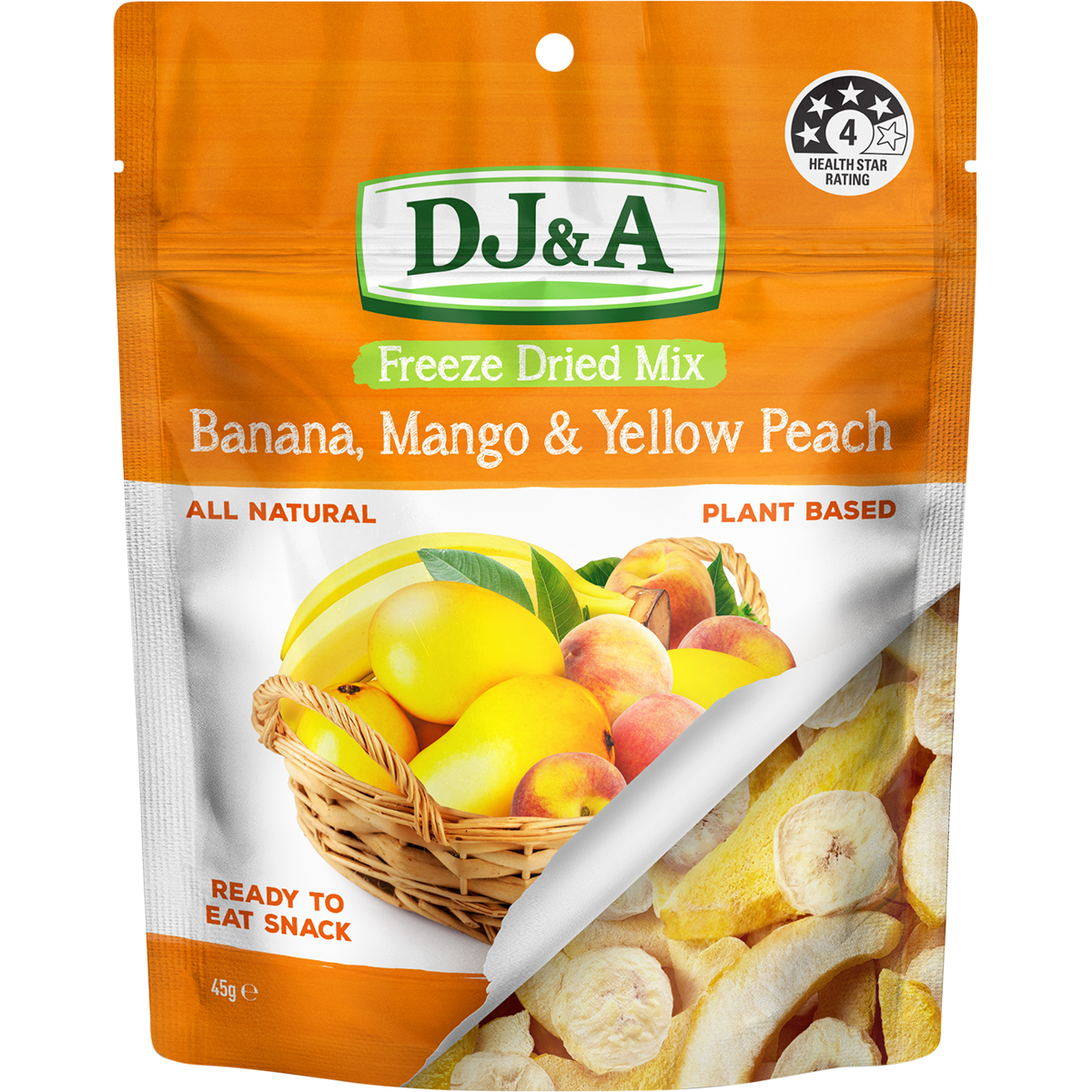 DJ&A Freeze Dried Banana, Mango & Yellow Peach 45g x 10 Pack