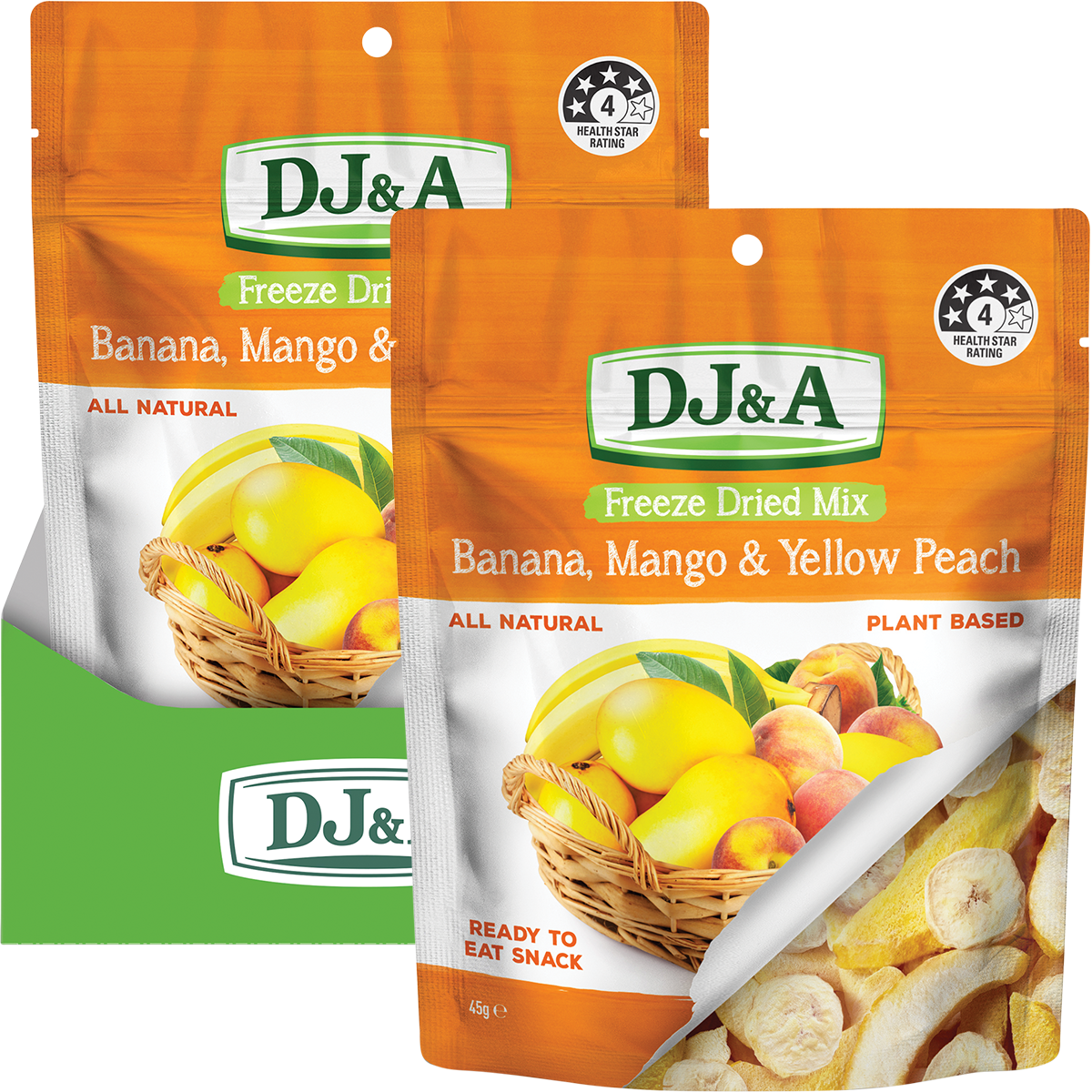 DJ&A Freeze Dried Banana, Mango & Yellow Peach 45g x 10 Pack