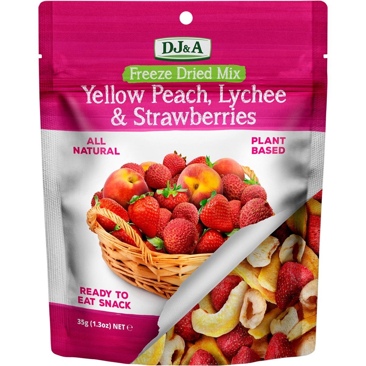 DJ&A Freeze Dried Yellow Peach, Lychee & Strawberries 10x35g - Cutprice Online