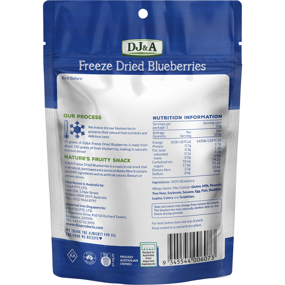 DJ&A Freeze Dried Blueberries 10x25g - Cutprice Online