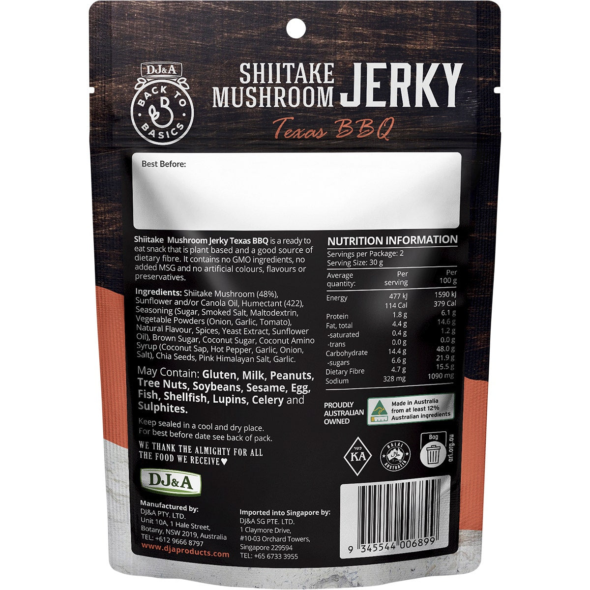 DJ&A Shiitake Mushroom Jerky Texas BBQ 12x60g - Cutprice Online
