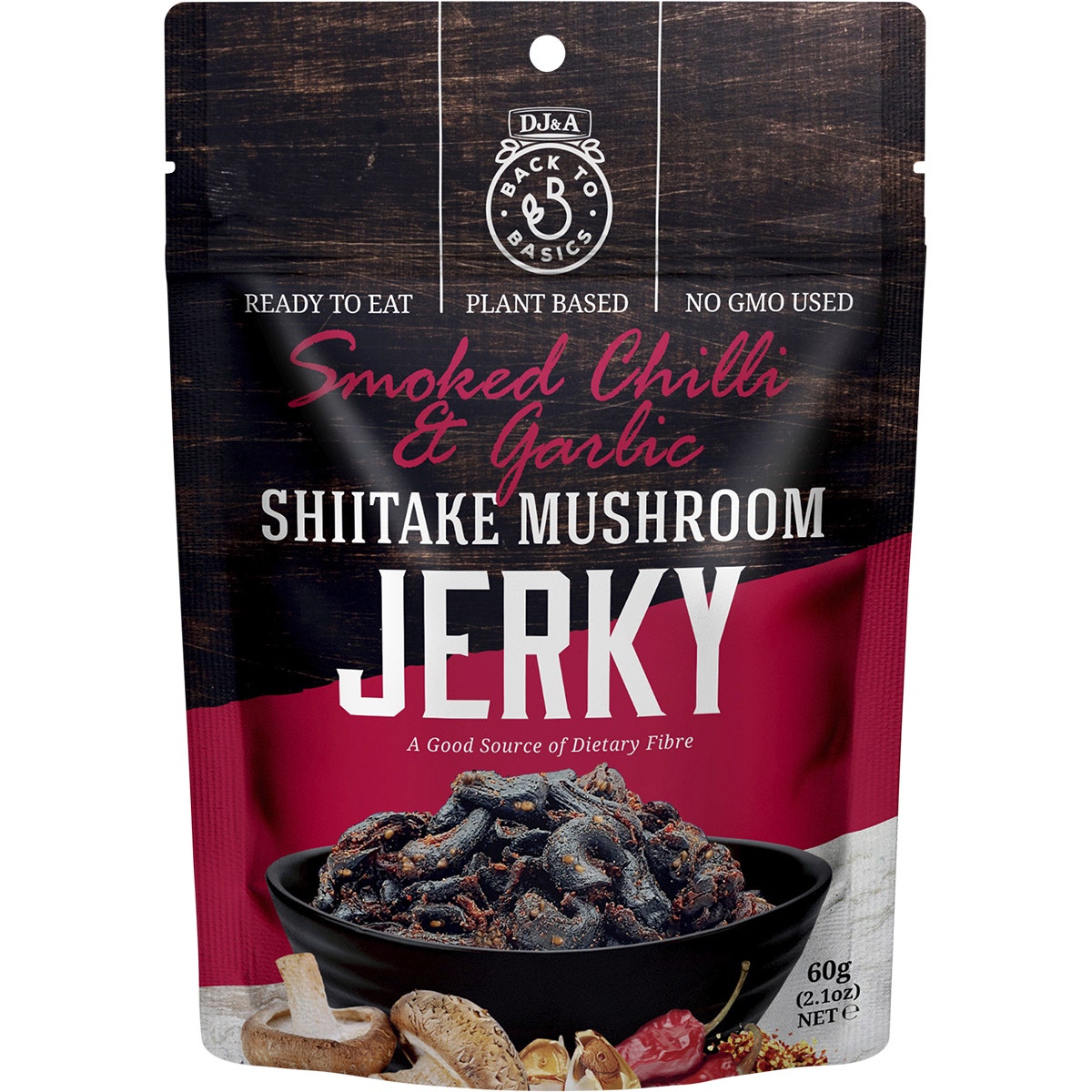 DJ&A Shiitake Mushroom Jerky Smoked Chilli & Garlic 12x60g - Cutprice Online