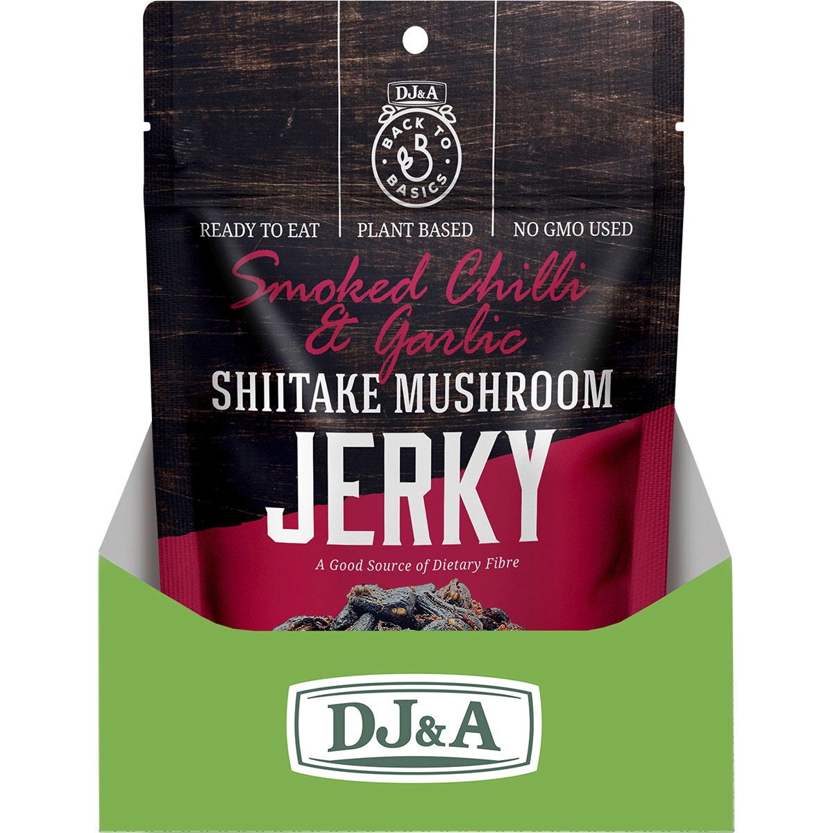 DJ&A Shiitake Mushroom Jerky Smoked Chilli & Garlic 12x60g - Cutprice Online