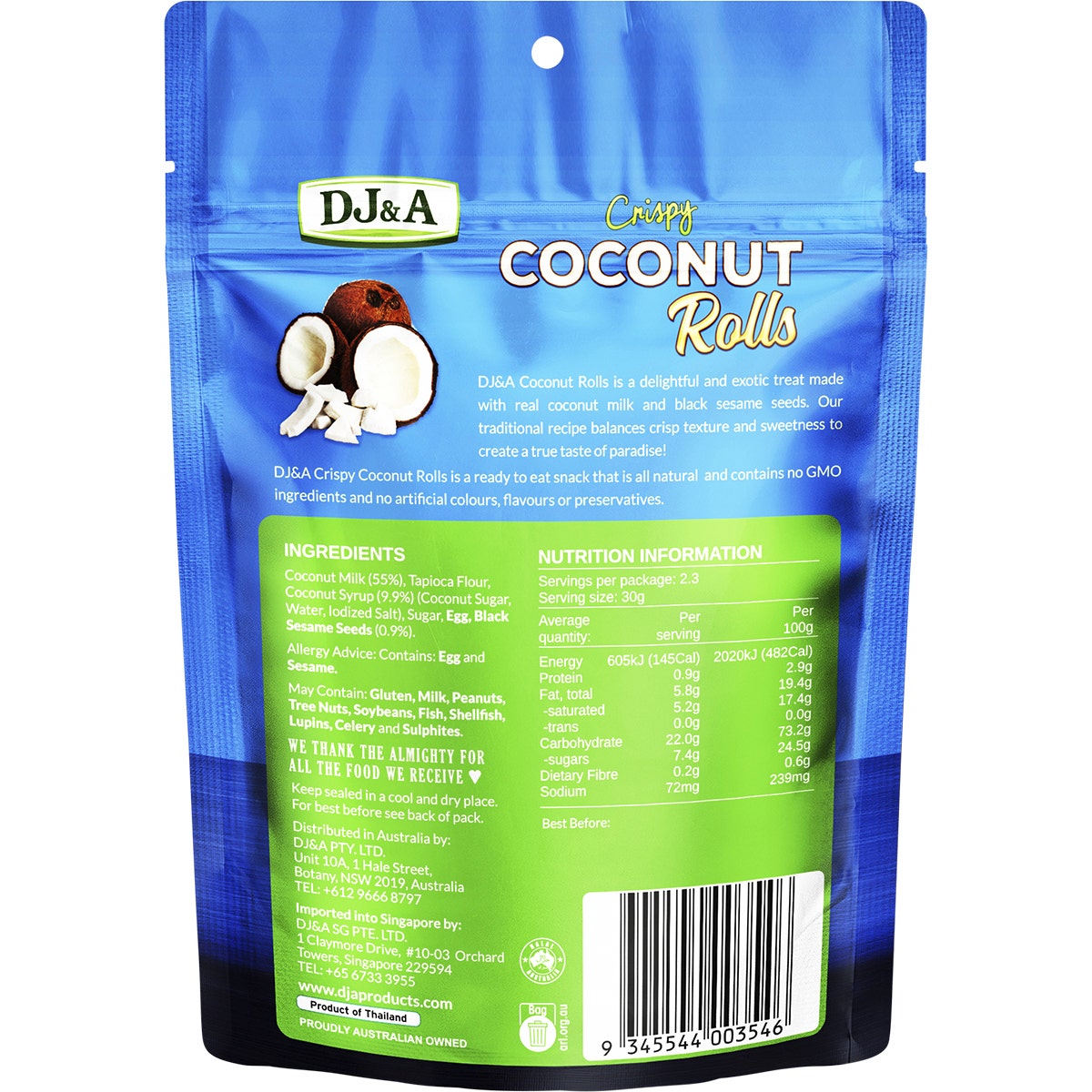 DJ&A Crispy Coconut Rolls 20x70g - Cutprice Online