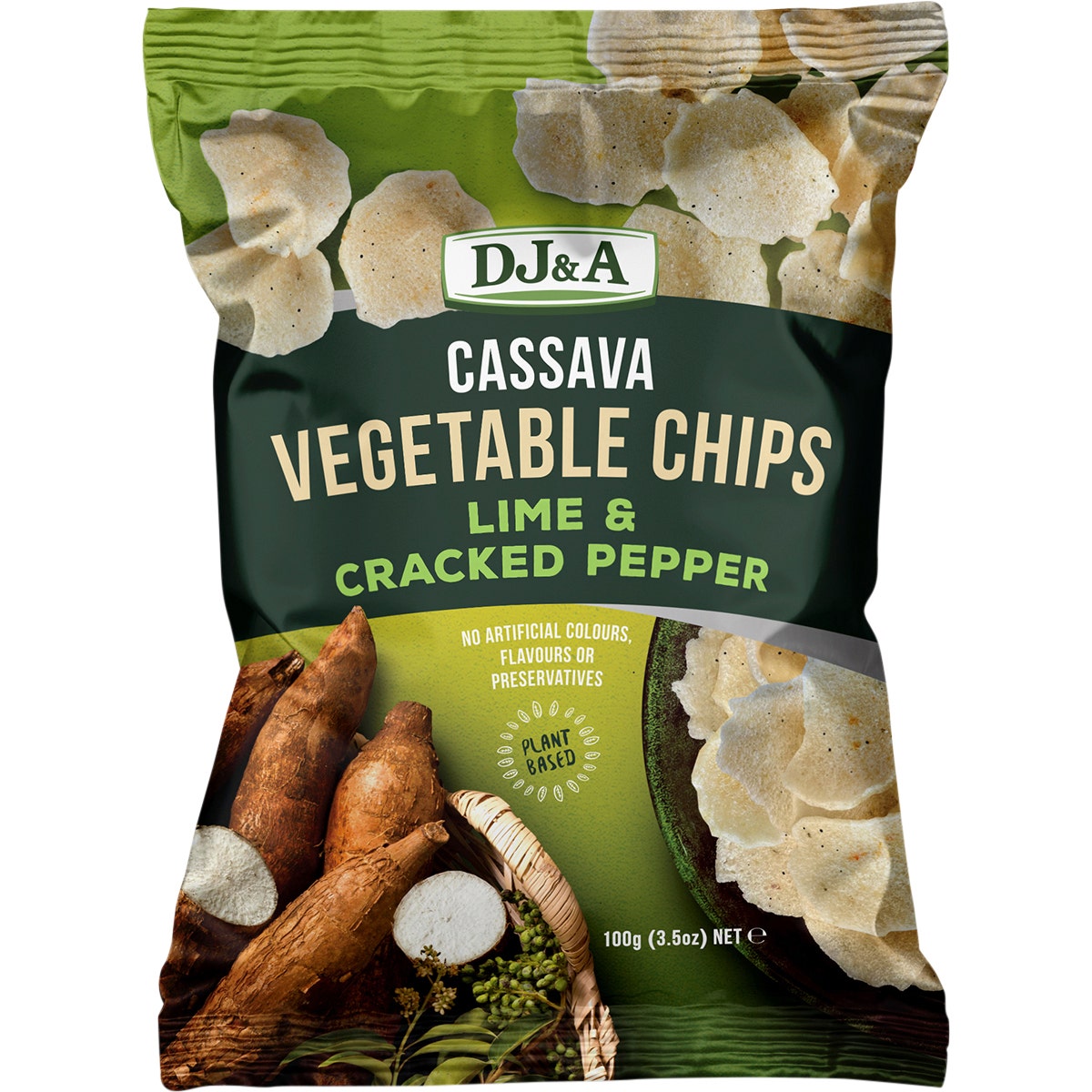 DJ&A Cassava Vegetable Chips Lime & Cracked Pepper 5x100g - Cutprice Online