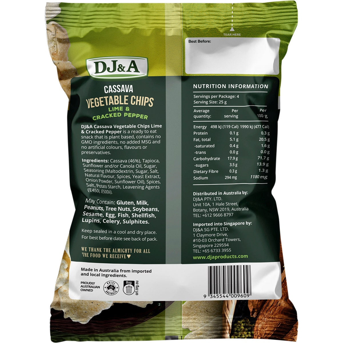 DJ&A Cassava Vegetable Chips Lime & Cracked Pepper 5x100g - Cutprice Online