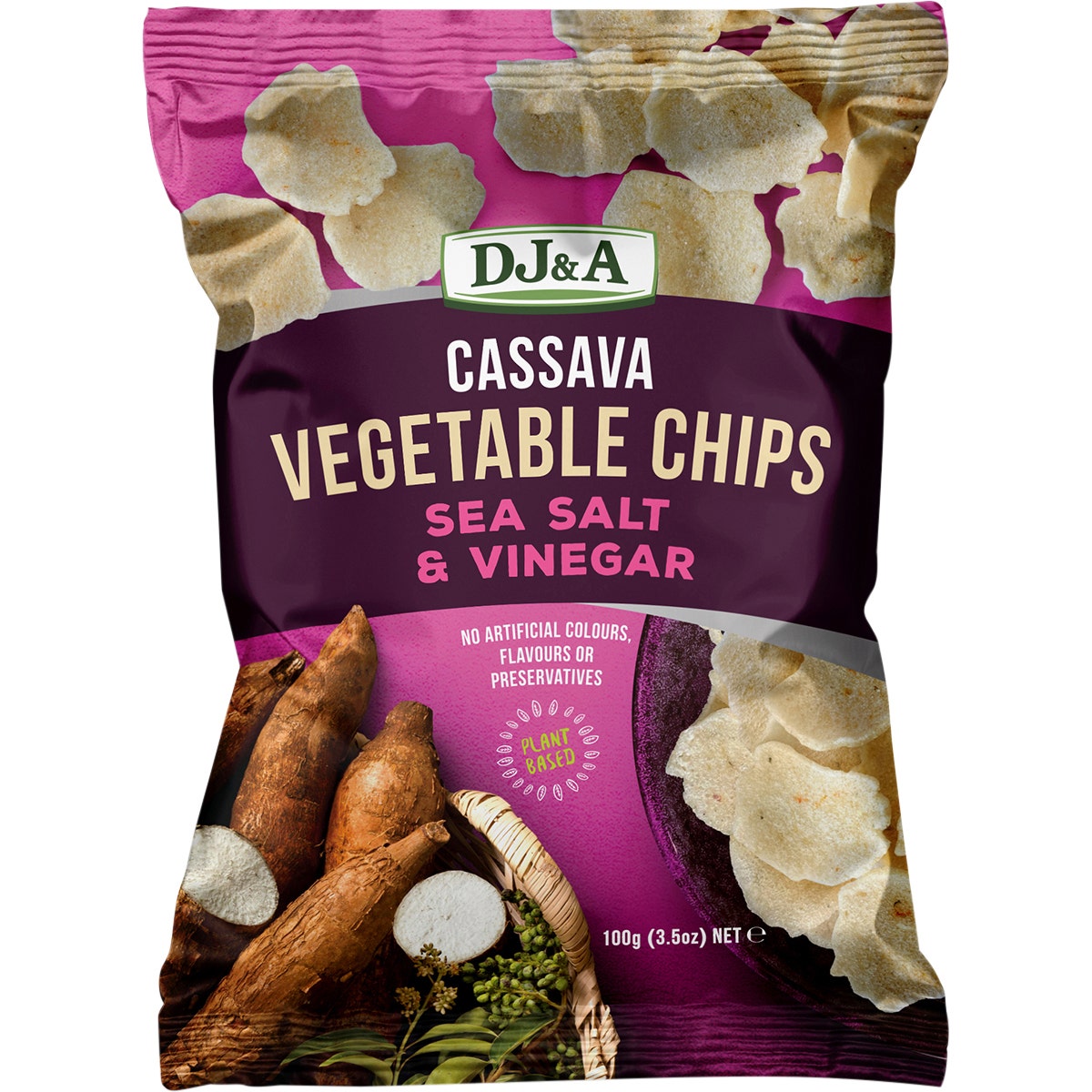 DJ&A Cassava Vegetable Chips Sea Salt & Vinegar 5x100g - Cutprice Online