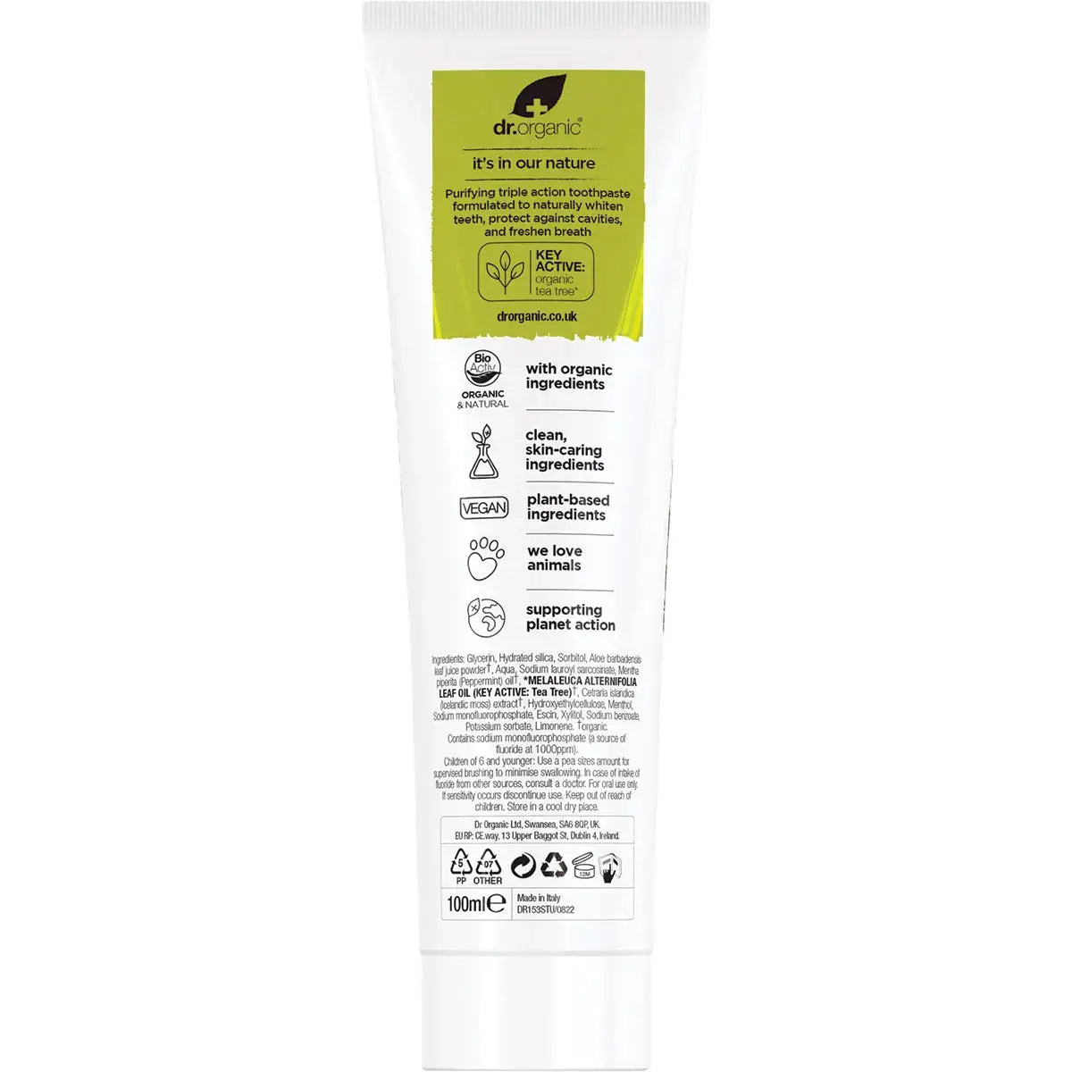 DR ORGANIC Toothpaste (Purifying) Organic Tea Tree 100ml DR ORGANIC