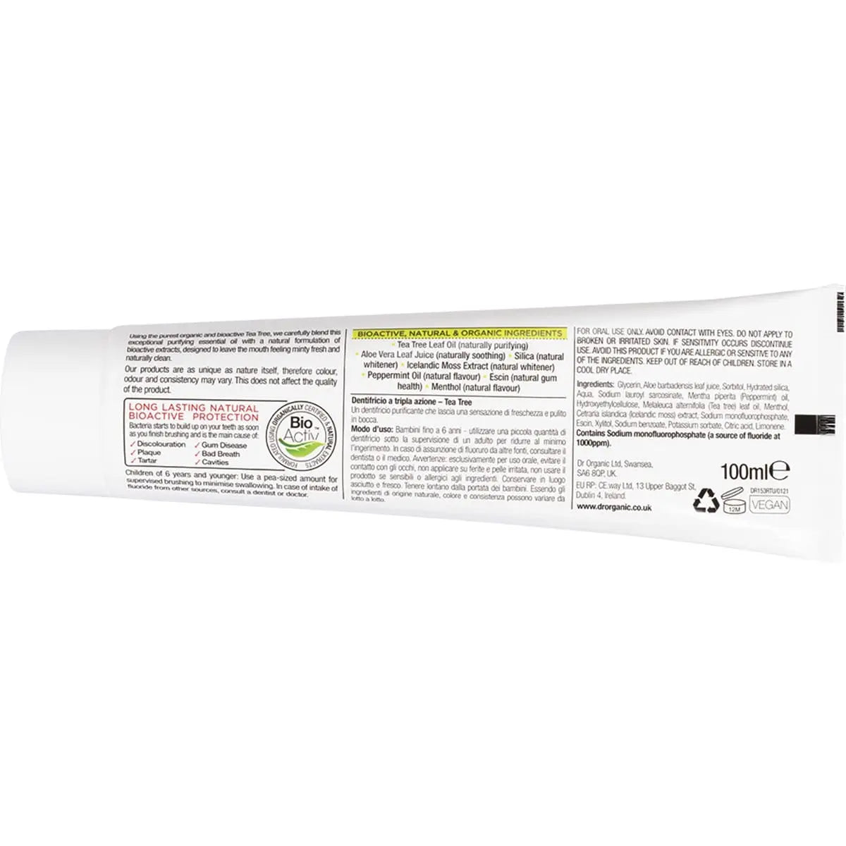 DR ORGANIC Toothpaste (Purifying) Organic Tea Tree 100ml DR ORGANIC
